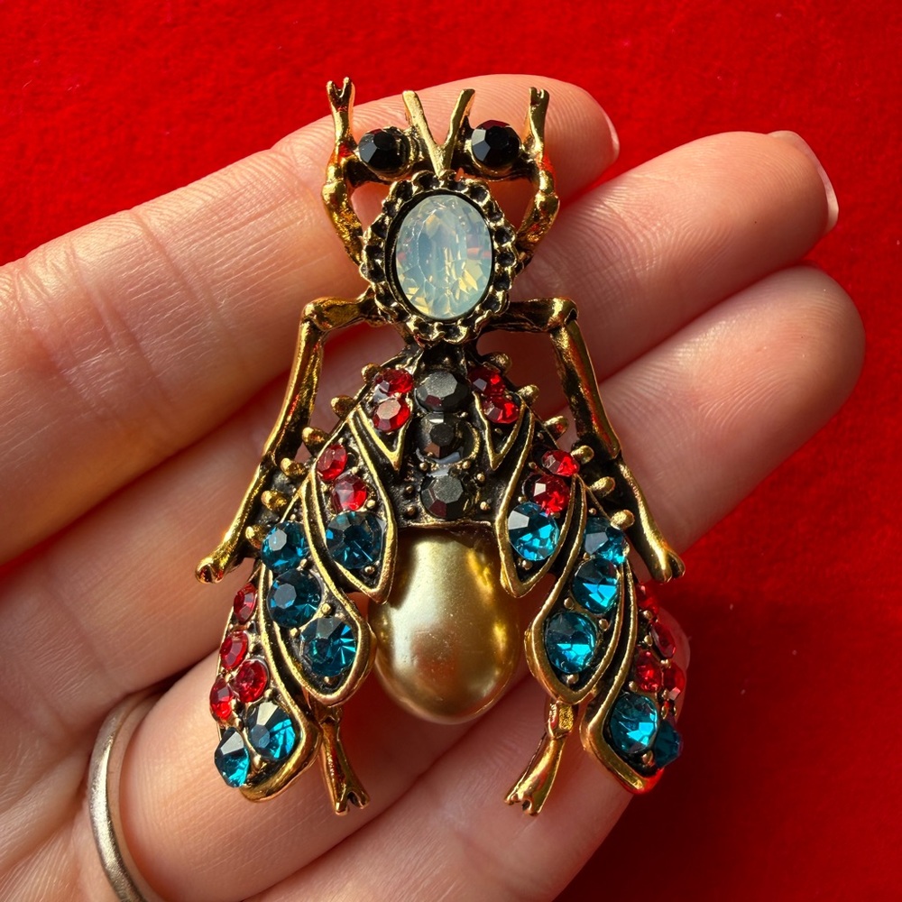 Gold and Multicolor Insect Brooch